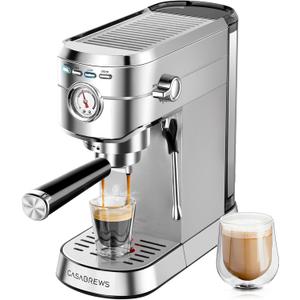 CASABREWS CM5418 Espresso Machine 20 Bar, Compact Espresso Maker with Steam Milk Frother, Stainless Steel Coffee Machine with 34oz Removable Water Tank for Cappuccino, Latte, Silver (A-Silver)