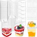 130 Pack Plastic Dessert Cups with Lids and Spoons, 5&6 oz Mini Parfait Cup Party Serving Shooters for Pudding, Yogurt, Fruit, Jello, Appetizer (Round, Heart and Square)