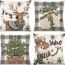 Christmas Pillow Covers 20x20 Set of 4 Farmhouse Christmas Decorations Winter Holiday Xmas Decor Reindeer Gloves Tree Snowman Joy Snow Bell Grey Buffalo Plaid Throw Couch Cushion Cases for Home