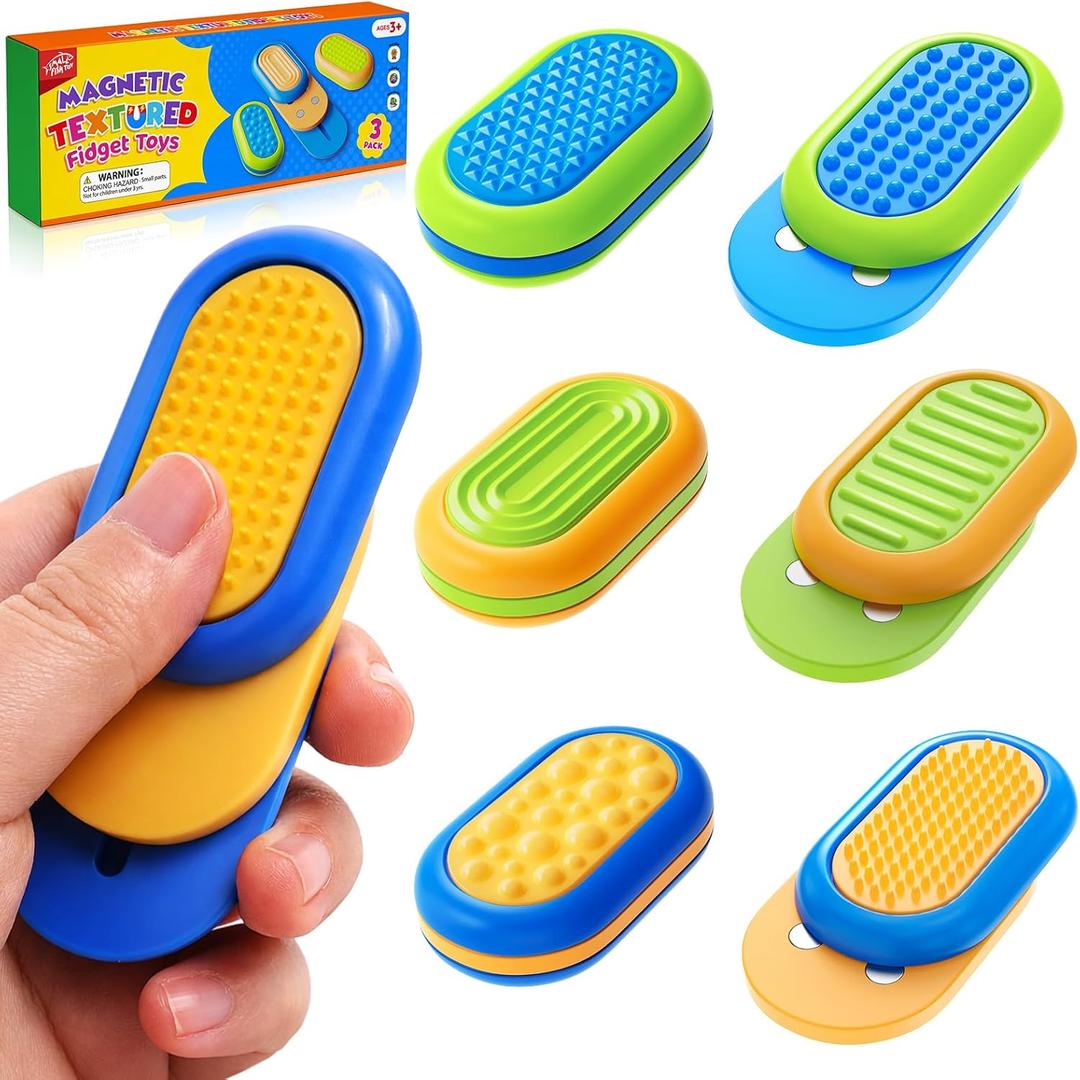 2 x SMALL FISH Fidget Toys Adults Stress Relief: 3 Pack Silicone Magnetic Sliders - Sensory Toys for Autism Teens Calming - ADHD Tools Desk Fidgets for Office - Travel Toys for Car Airplane Road Trips