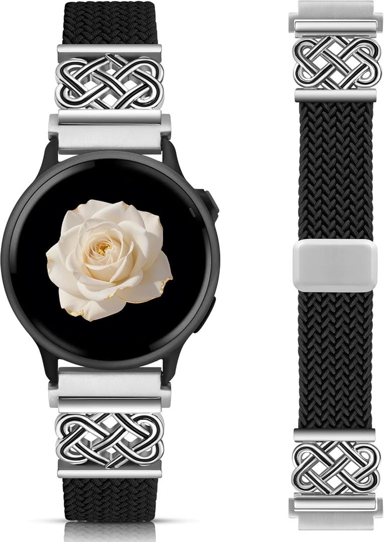 Minyee 20mm Magnetic Braided Nylon Band Compatible with Garmin Vivoactive 6/Vivoactive 5/3/3 Music Elastic Bracelet, Dressy Celtic Knot Fancy Stretchy Strap for Venu Sq 2/Forerunner 55/165/245/645