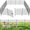 10 Panels No Dig Decorative Outdoor Garden Fence with Gate for Yard, 24 in(H) X 20 ft(L) Animal Barrier Fencing Rustproof Metal Wire Panel Border for Dog, Rabbits, and Patio Temporary Ground Stakes