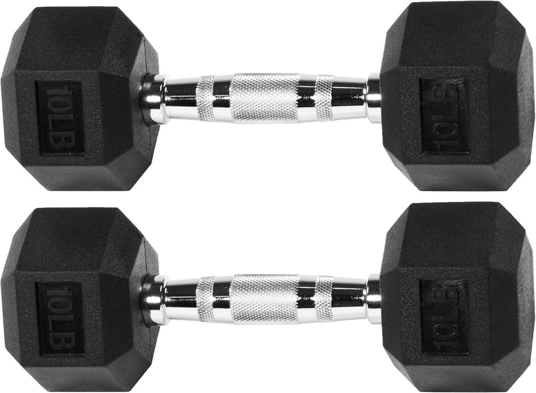 Fitvids Rubber Encased Hex Dumbbell with Anti-Slip Grip for Exercises and Fitness, Multiple Weight Options, 10LB 1 Pair