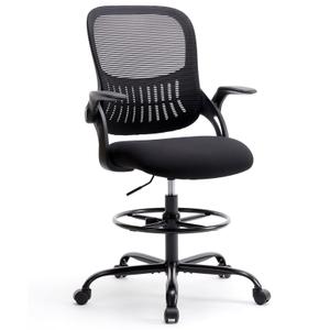 Yapamar Tall Office Chair with Adjustable Height and Padded Armrests,Ergonomic Computer Standing Desk Stool with Adjustable Footrest Ring,High Office Chair for Counter Height Desk (Black)