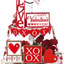 Jetec 12 Pcs Valentines Day Decorations for Home Valentine's Day Tiered Tray Decor Set Heart XOXO Wooden Sign Rustic Farmhouse Decor Love Tiered Tray Decorative Signs for Home Table Party