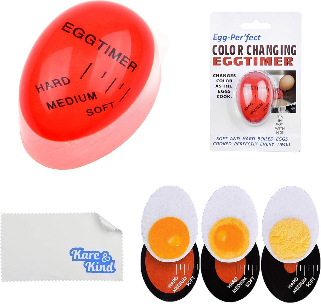 Kare & Kind Egg Timer 2 Pack - Color Changing Indicator - Soft, Medium and Hard Boiled Eggs - Heat Sensitive - Safe Durable Kitchen Aid - Gift and Home Use