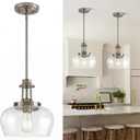 Modern Pendant Lights Kitchen Island, Brushed Nickel Pendant Light Fixtures with 10" Clear Air Bubble Glass Shade, Industrial Hanging Pendant Lights Fixture for Kitchen Island Dining Room Entryway
