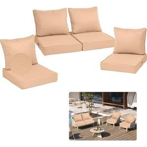 PZDJUMO Deep Seat Patio Cushions 24 x 24 Inch Waterproof Outdoor Chair Cushions Set of 48 Loveseat Cushions for Outdoor Furniture 5'' Thick Patio Furniture Cushion with Handle Straps, Beige