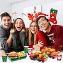 Acellegic 100 Pcs Christmas Disposable 9 oz Paper Cups and Large 10 x 7 '' Christmas Paper Food Trays Serving Plates Xmas Disposable Dinnerware Party Supplies Kit for Winter Holiday Xmas Party