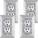 Gaocai 4 Pcs Shiny Rhinestones Outlet Covers Wall Plates Light Switch Cover Plate Decorative Imitation Wood Grain Wall Plate Single Toggle Outlet Cover Durable Switch Covers (Standard Size)