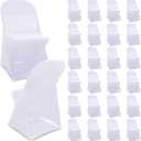 Newwiee 25 Pcs Spandex Chair Covers Bulk - Stretch Folding Flat Front Fitted Universal Chair Protector Pack Removable Washable for Wedding Party Dining Banquet Event (White)