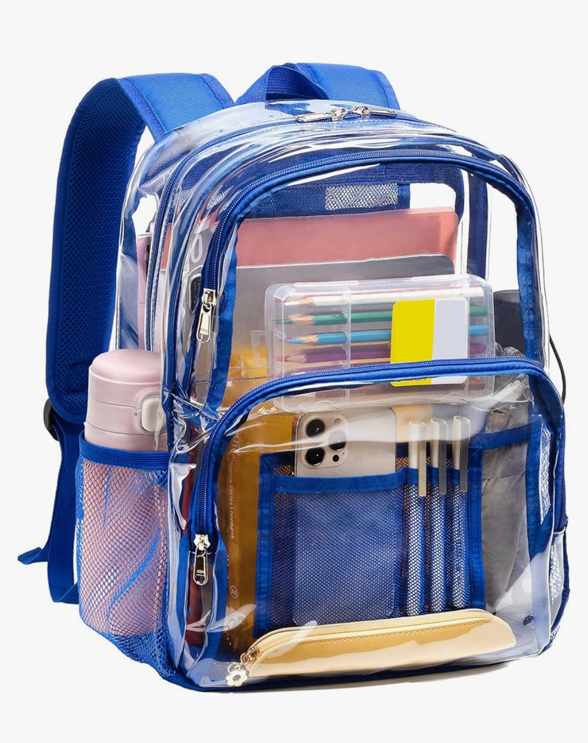 Vorspack Clear Backpack Heavy Duty - Large Clear Bookbag Transparent See Through Backpack Plastic Backpacks for College Work Travel - Blue