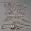 Women's 2 Piece Shorts Sets Casual Summer 2025 Short Sleeve Striped Sweater Set Matching Beach Vacation Outfit (Khaki, Large)