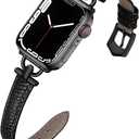 D-Shape Metal Buckle Compatible with Apple Watch Band 49mm 45mm 44mm 42mm Leather Strap Replacement Strap for iWatch Series Ultra 2/Ultra 9/8/7/6/5/4/3/2/1/SE/SE2 (Black-Black)