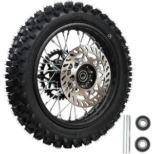 Rim tube tire 80/100-12 3.00-12 12-15MM axle 12"Complete rear wheel For small Dirt Pit Bike Trail Wheel Rim Tire Fits 125-160cc Pit Dirt Bike TTR SSR BBR Includes Brake Rotor and Sprocket