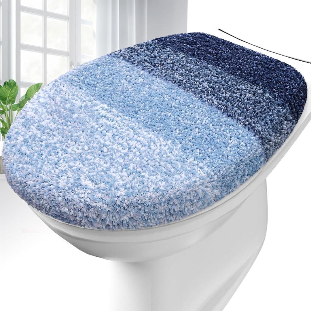 OLANLY Soft Microfiber Bathroom Toilet Lid Cover, Machine Washable Covers, 17.5x15, Stays in Place Rubber Backing, Fits Most Round, Elongated and Oblong Lids, Accessories Decor, Navy