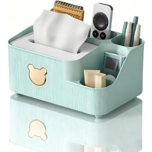 Multifunctional Tissue Box Cover with Storage,Square Tissue Box Holder and Remote Box,Modern Cube Tissue Cover Bedside Organizer for Nightstand End Table.