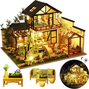 DIY Miniature House Kit, DIY Dollhouse Kit for Adults to Build, Mini House Kit with LED, Mayberry Street Miniatures, Ideal Gifts for Birthday, Valentine Christmas(Janpanese House)