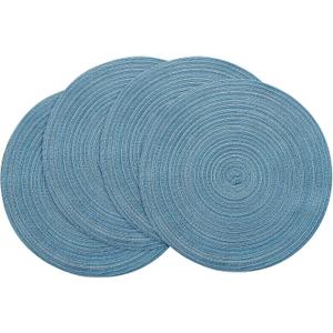 Floroom 15 Inch Round Braided Placemats Set of 4, Washable Heat Resistant Cotton Polyester Circle Place Mats for Kitchen Dining Table - Dusty Blue