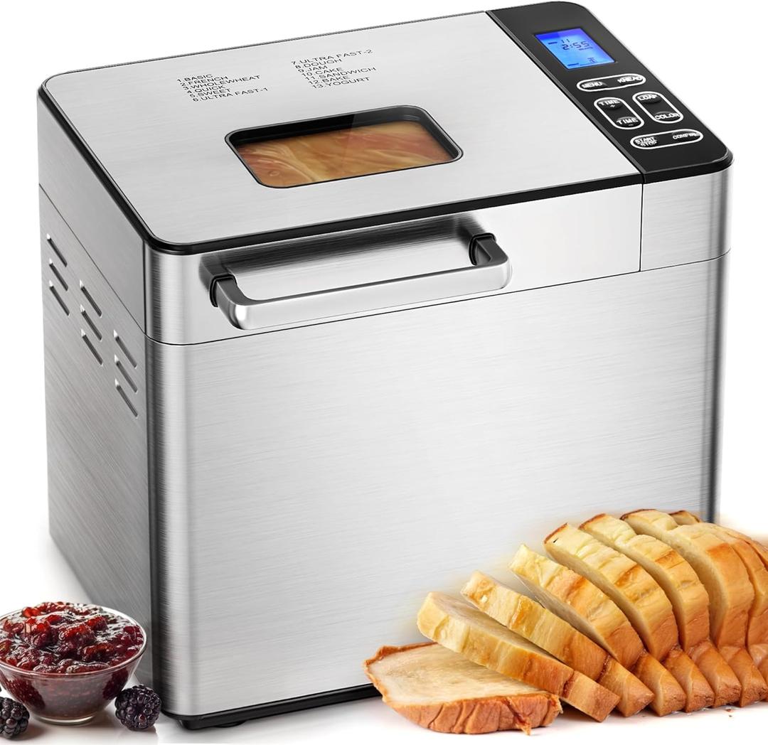 EUHOMY 2LB Bread Maker Machine 13 Programs BreadMaker, Bread Machine with 3 Loaf Sizes and 3 Colors For Beginner, Fruit & Nut Dispenser, 13 Hours Timer, Dough Maker, Non-stick Pan, Yogurt, Ultra Fast
