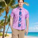 Nick Cosplay Costume, Hawaiian Pink Floral Fox Shirt with Tie for Adult Men, Halloween Animal Animated Film Character Suit (Purple)