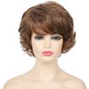 Kaneles Short Brown Curly Hair Wig with Bangs for Women Natural Layered Synthetic Old Ladies Hair Heat Resistant Halloween Cosplay Full Wigs Golden Brown