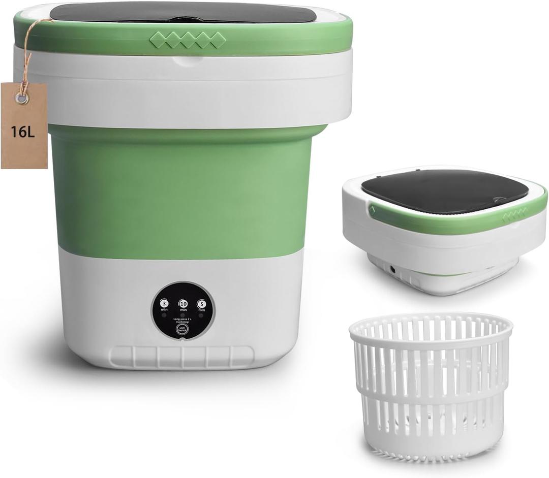 Portable Washing Machine, Mini 16L Foldable Washer and Dryer with 3 Modes Deep Cleaning, Upgraded Small Collapsible Laundry for Travel, Apartment, Home, Hotel and camping