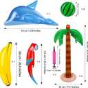 Ruisita Inflatable Luau Party Set 2 Pack Palm Trees 4 Pack Inflatable Watermelon 12 Pack Hawaiian Flowers 12 Pack Monstera Leaves 20 Pack Balloons Wingless Parrot Flamingo Banana for Party Supply, Medium