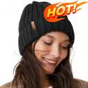 FURTALK Winter Hats for Women Fleece Lined Beanie Knit Chunky Womens Snow Cap (Black, S)