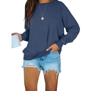 PRETTODAY Women's Casual Crew Neck Sweatshirts Raglan Long Sleeve Solid Tunic Tops Loose Pullovers (Large, Blue)