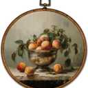 BCUANGD Vintage Peach Round Wall Art Decor - Retro Still Life Food Wall Art Canvas Frame Artwork Prints, Rustic Country Bakery Round Wall Hanging Decorations for Kitchen Home, 10"x10" (Bread-9)