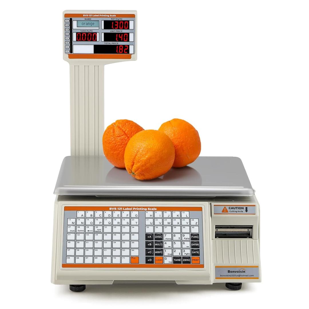Bonvoisin Label Printing Scale Meat Retail Scale with Label Digital Printer for Food Price Barcode Printing Scale
