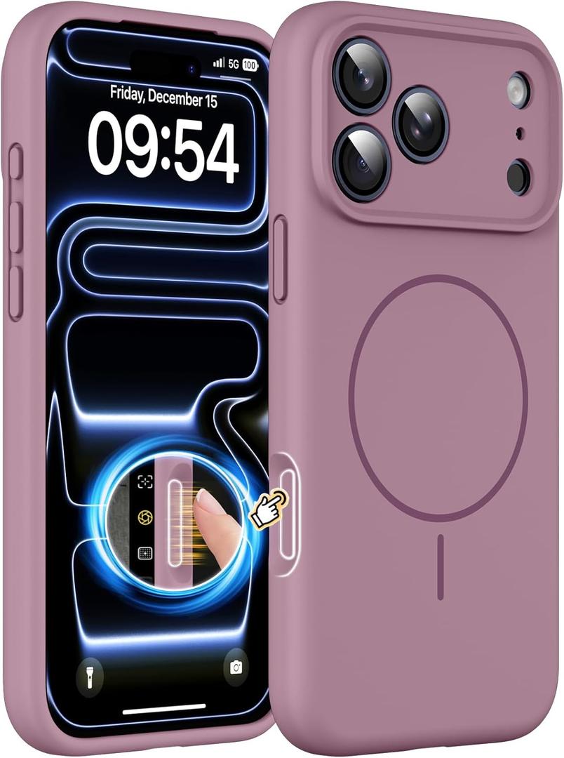 Magnetic for iPhone 17 Pro Max Case, Compatible with MagSafe, Integrated Silicone Camera Control Cover Protection, 3.0mm Thicken Silicone Phone Cover for 17 ProMax 6.9", Lilac Purple