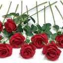 Laelfe 12 pcs Artificial Red Roses Flowers Long Stem Fake Silk Rose for Home Wendding Decorations(Red)