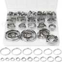 117PCS 16 Sizes Single Ear Hose Clamp, 304 Stainless Steel Ear Clamp Kit(5.3-48.5mm), Stepless Hose Clamps Cinch Rings for Automotive, Home Appliance Line and Plumbing.