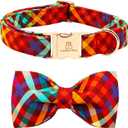 Lionheart glory Plaid Dog Collar Fall Halloween Dog Collars Bowtie Heavy Soft Adjustable Dog Collar for Large Dogs Collar Dog Bow Male/Female Dog Collar Pet Gift (Large (Pack of 1)