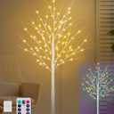 5FT Lighted Birch Tree with 90 LED Warm White and Multicolor Lights, 8 Modes, Timer Remote Faux Prelit Twig Christmas Tree with Lights for Indoor Outdoor Xmas Holiday Party Decoration