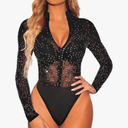 Lrady Women's Sheer Mesh Turtleneck Neck See Through Leotard Bodysuit Body Tops, S