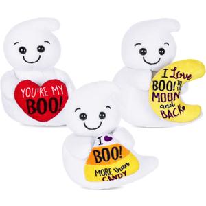 My OLi 6" Stuffed Ghost Plush Toys Set - Halloween Decorations Dolls with Heart, Candy Corn & Moon - Pack of 3 Cute Ghost Ornaments for Kids