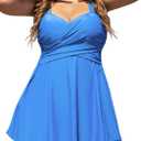 COCOPEAR Women's Elegant Crossover One Piece Swimdress Floral Skirted Swimsuit (Large, Royalblue)