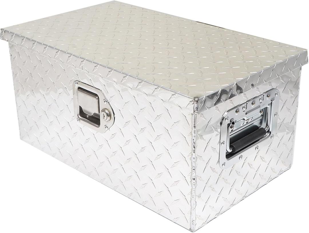 GXYWADY 20 Inch Silver Aluminum Diamond Plate Tool Box with Lock Key Replacement for Pick Up Truck Bed ATV RV