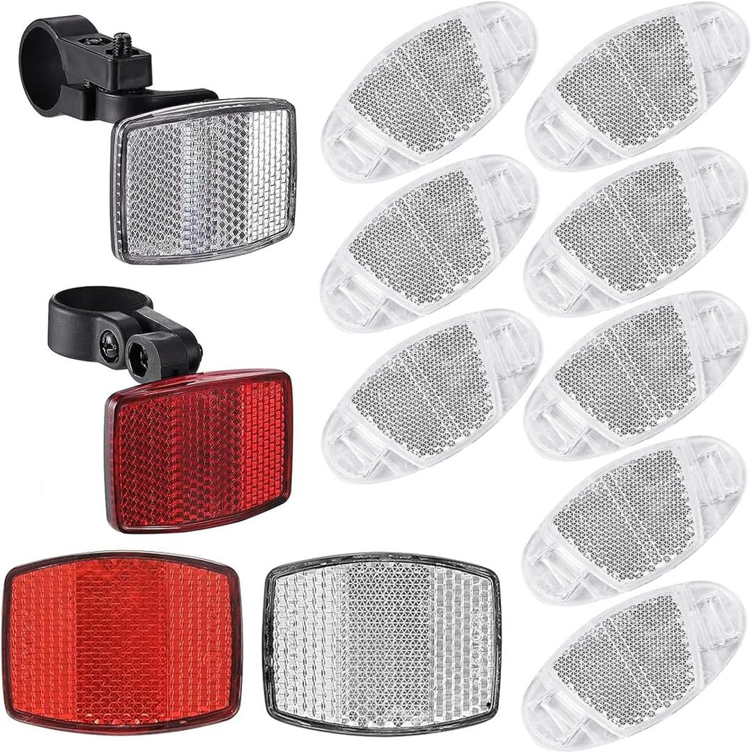 Bike Front and Rear Reflectors Kit, 12 PCS Bicycle Light Wheel Spoke Reflectors Kit, Cycling Accessories Bike Safety Warning Reflectors for Handlebar and Night Cycling (White)
