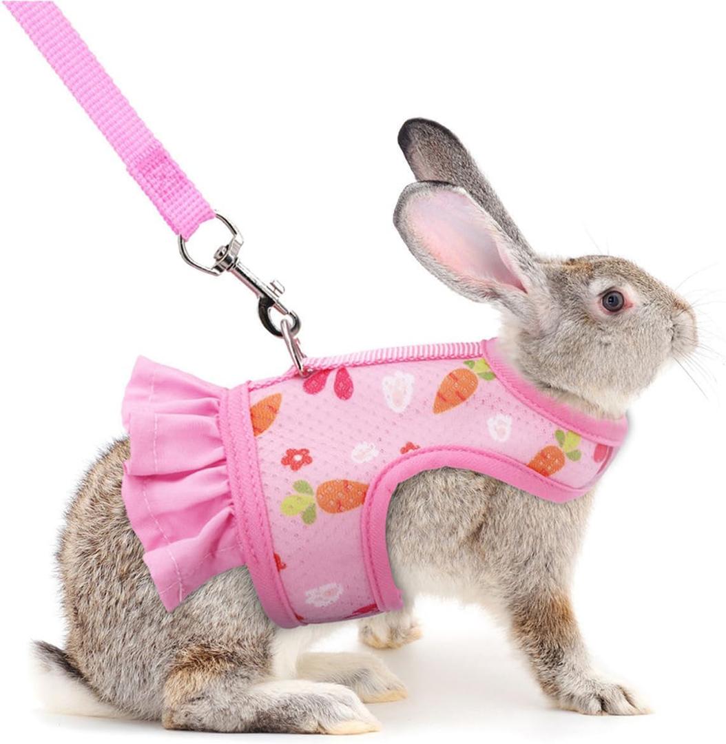 Rabbit Harness and Leash, Escape Proof Bunny Harness and Leash Set, Cute Bunnies Vest Clothes Stuff Walking Accessories Ferret Kitten Puppy Small Pet Animals, Pink S