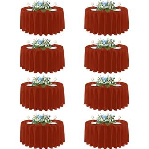 Sancua Thanksgiving Round Tablecloth 90 Inch Diameter, 8 Pack Burnt Orange Circle Polyester Fabric Fall Table Cloth for Holiday Party Reception, Washable Table Cover (Fit 30-72 Inch Tables, Rust)