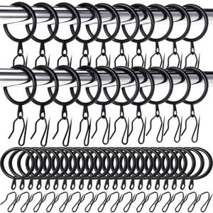 Hotop 60 Pieces 1.65 Inch Metal Drapery Curtain Rings Curtain Hanging Rings and 60 Pieces Metal Drapery Pin Hooks for Drapes Window Door Shower (Black)