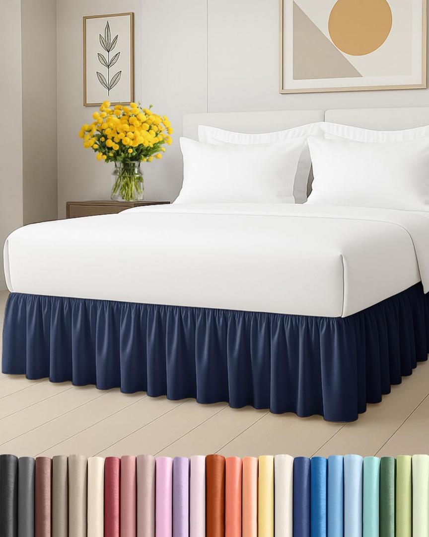 Bedskirt Queen Size Ruffle - 18 inch Drop Dust Ruffle Bed Skirt with Platform - Ultra-Soft, Easy Fit, Premium Hotel Quality - Wrinkle, Fade & Shrink Resistant - for Women, Men, Kids and Teens - Navy (16 - Navy Blue)