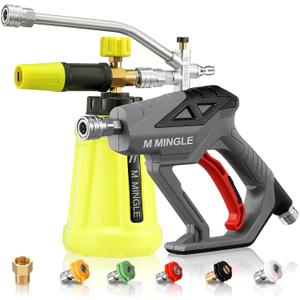M MINGLE High Pressure Washer Gun with Foam Cannon, Foam Cannon Dual Connector Accessory, Car Wash Foam Gun Kit 1/4 Inch Quick Connector, 5 Pressure Washer Nozzle Tips