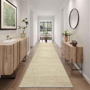 Art&Tuft Non-Slip Runner Rug - 2x10 Runner Rug Washable Low-Pile Rugs Runners, Soft Distressed Carpet Runner for Bedroom Bathroom Kitchen Laundry Living Room, Brown