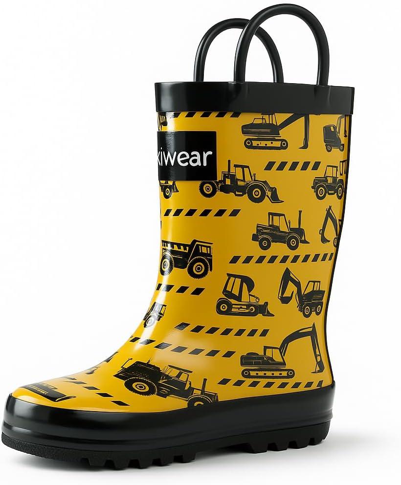 OAKI Toddler Rain Boots Lightweight Waterproof Rubber Boots for Kids with Easy-On Handles Durable Kids Outdoor Footwear, 12
