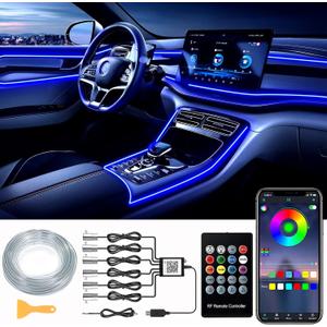 Interior Car LED Strip Lights, RGB 6 in 1 Ambient Lighting Kit with 315 inches Integrated Fiber Optic, 16 Million Colors Car Interior Lights with Wireless APP& Remote Control, Sync to Music